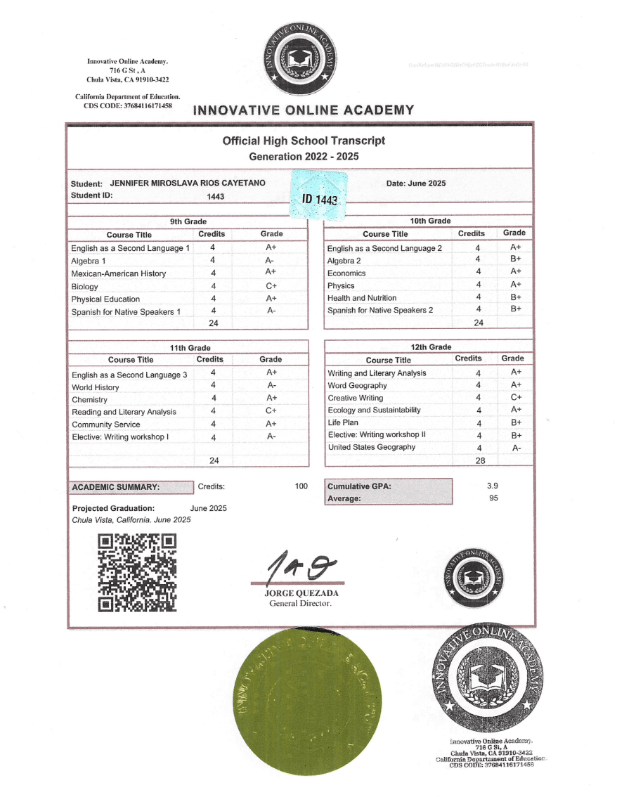 Certificado de Innovative Online Academy (California, USA)